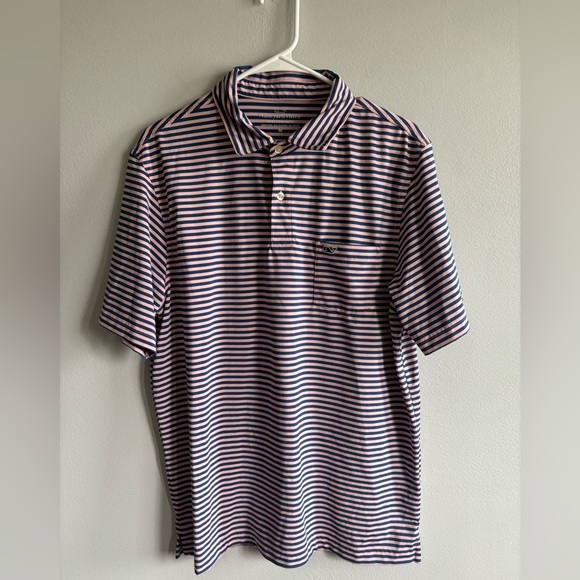 Vineyard Vines Polo Performance Navy blue/pink Striped Polo Shirt M - Picture 1 of 5